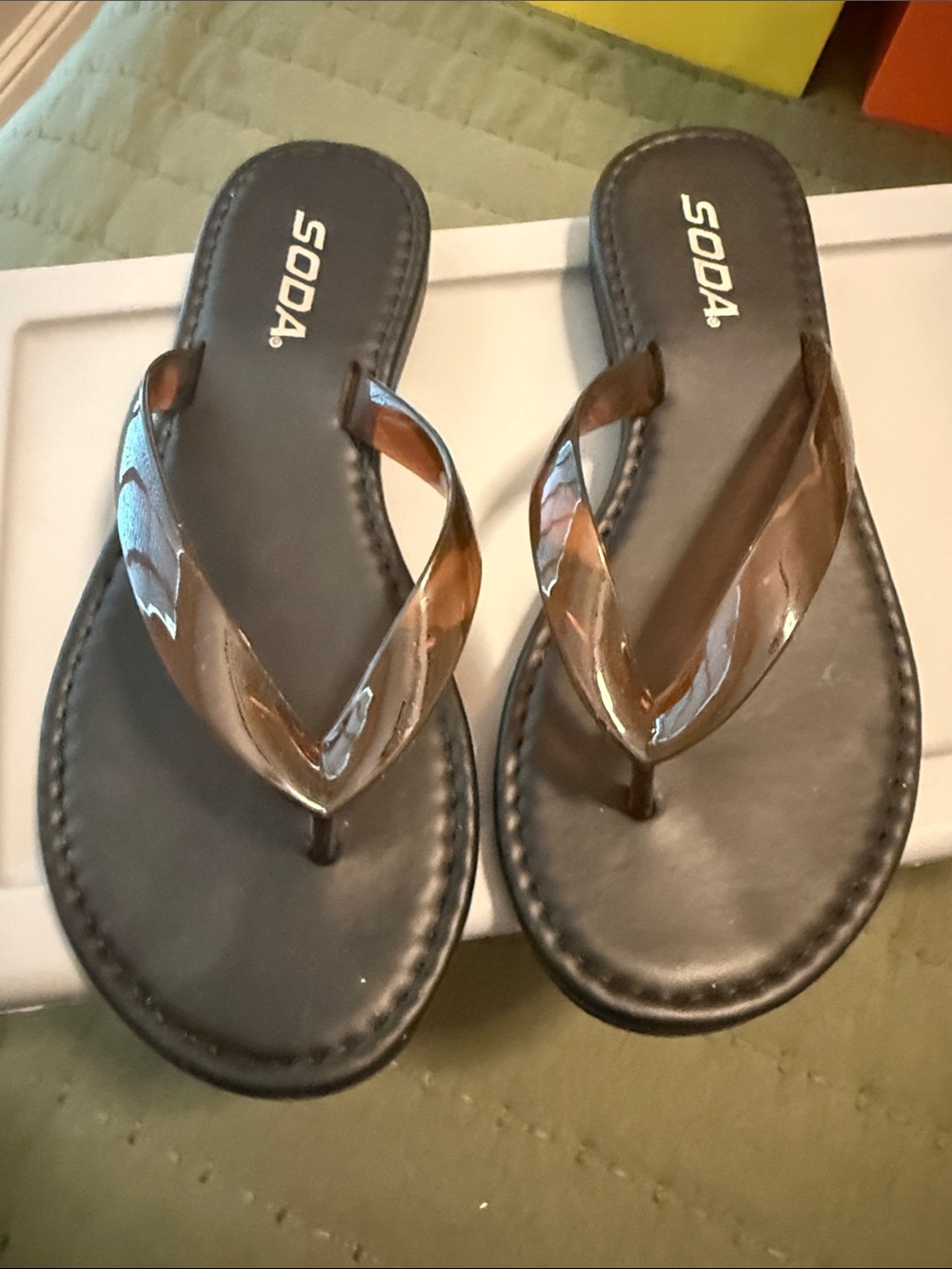 Soda Black Sandals with Brown Tortoise Thongs
